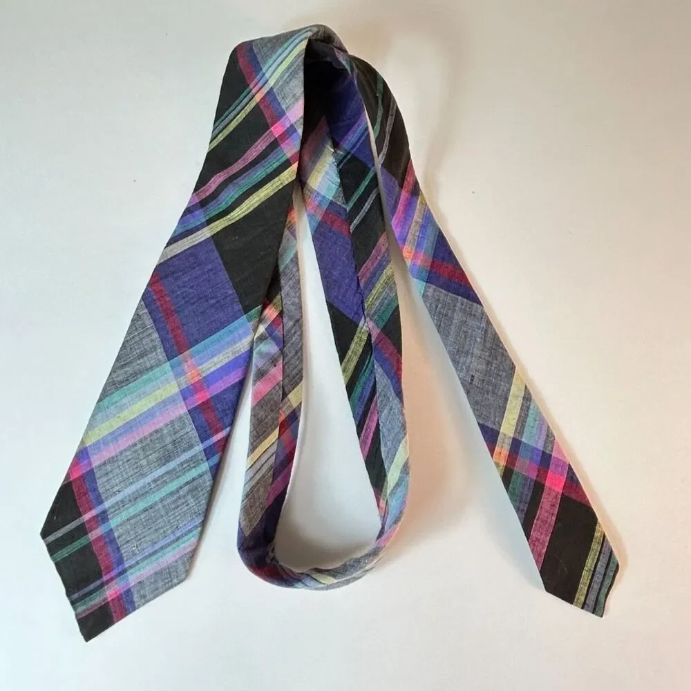 Rooster Men's Multicolor Cotton Madras Plaid Vintage Tie